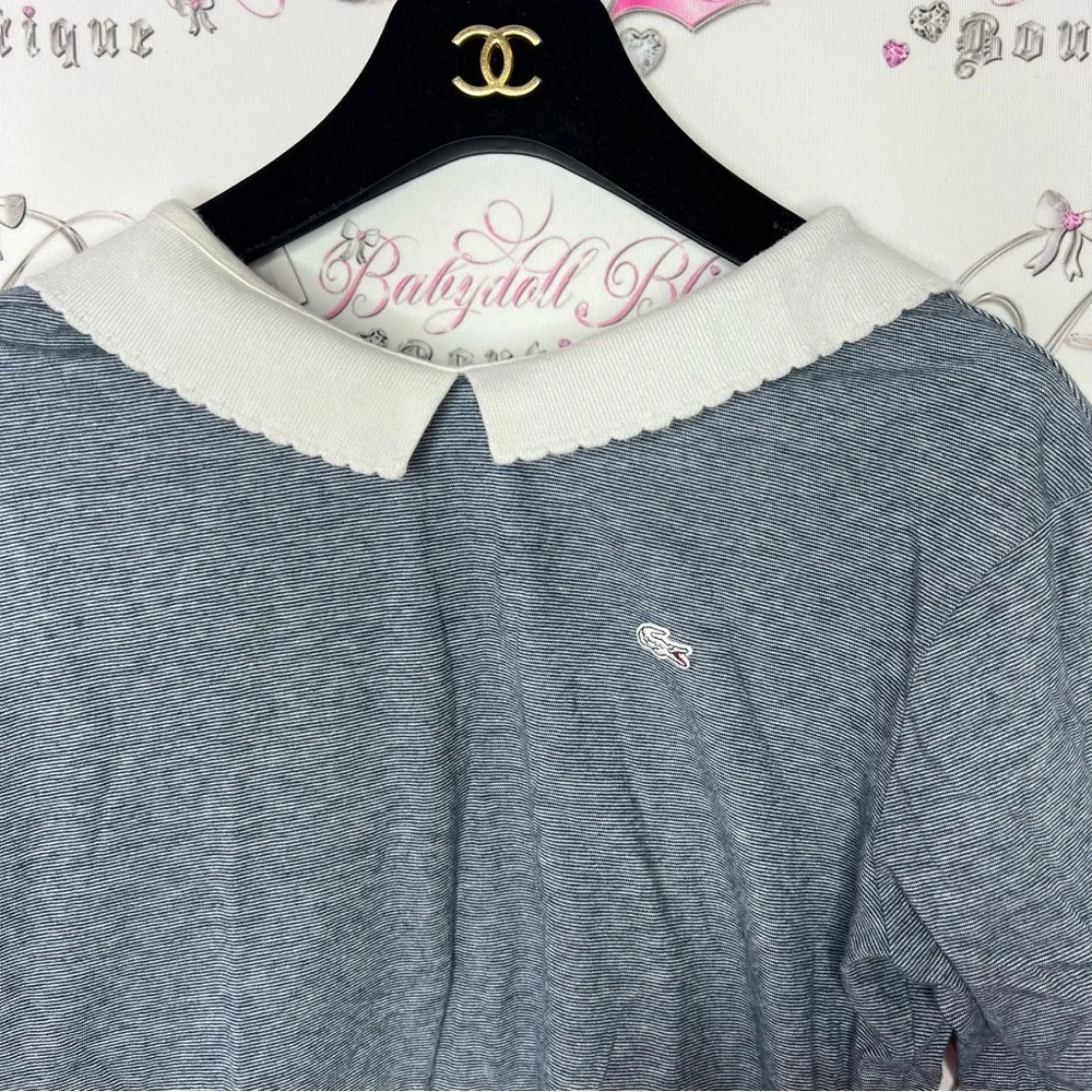 Lacoste live collared shirt striped navy white logo crocodile front milkmaid y2k - Picture 2 of 10